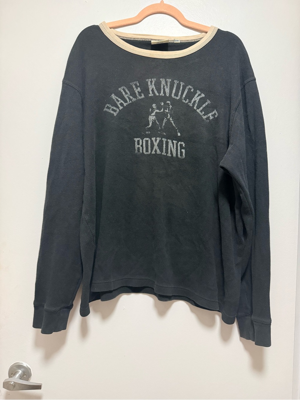 Steve & Barry's Black Long Sleeve 'Bare Knuckle Boxing' Shirt with Cream Trim